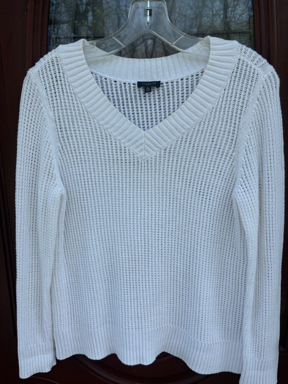 Talbots White Open-Knit V-Neck Sweater